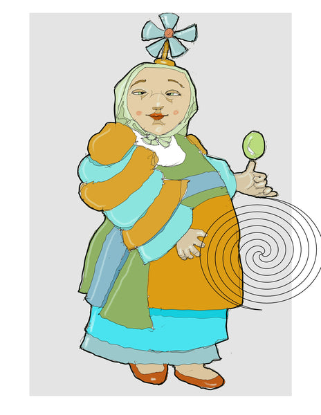 Woman and green egg