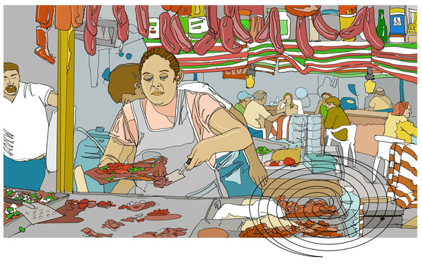 Mexican lady cooking in food stall